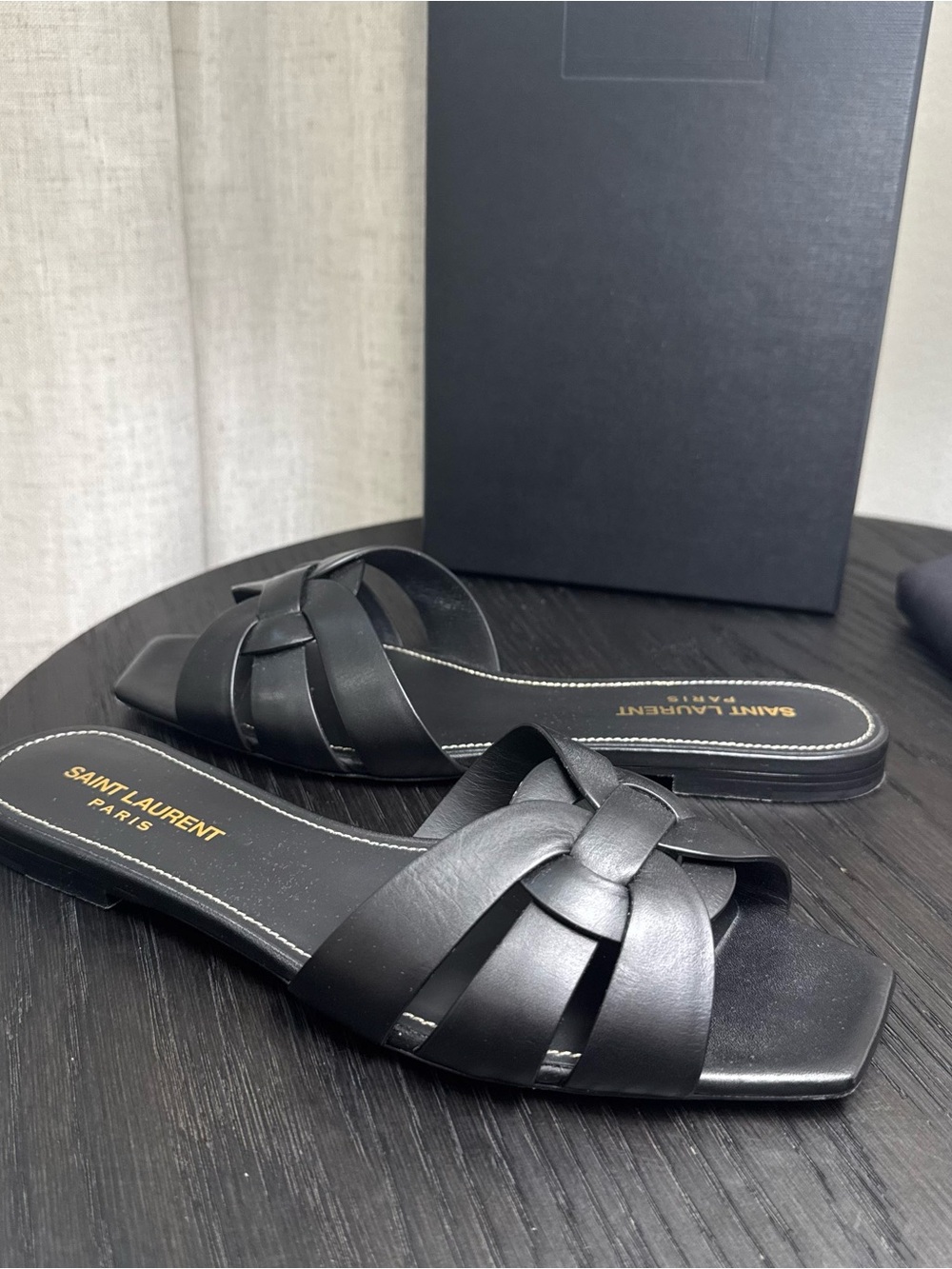Saint Laurent YSL Tribute Nu Pieds Sandals Leather Black 37.5 - Picture 4 of 9